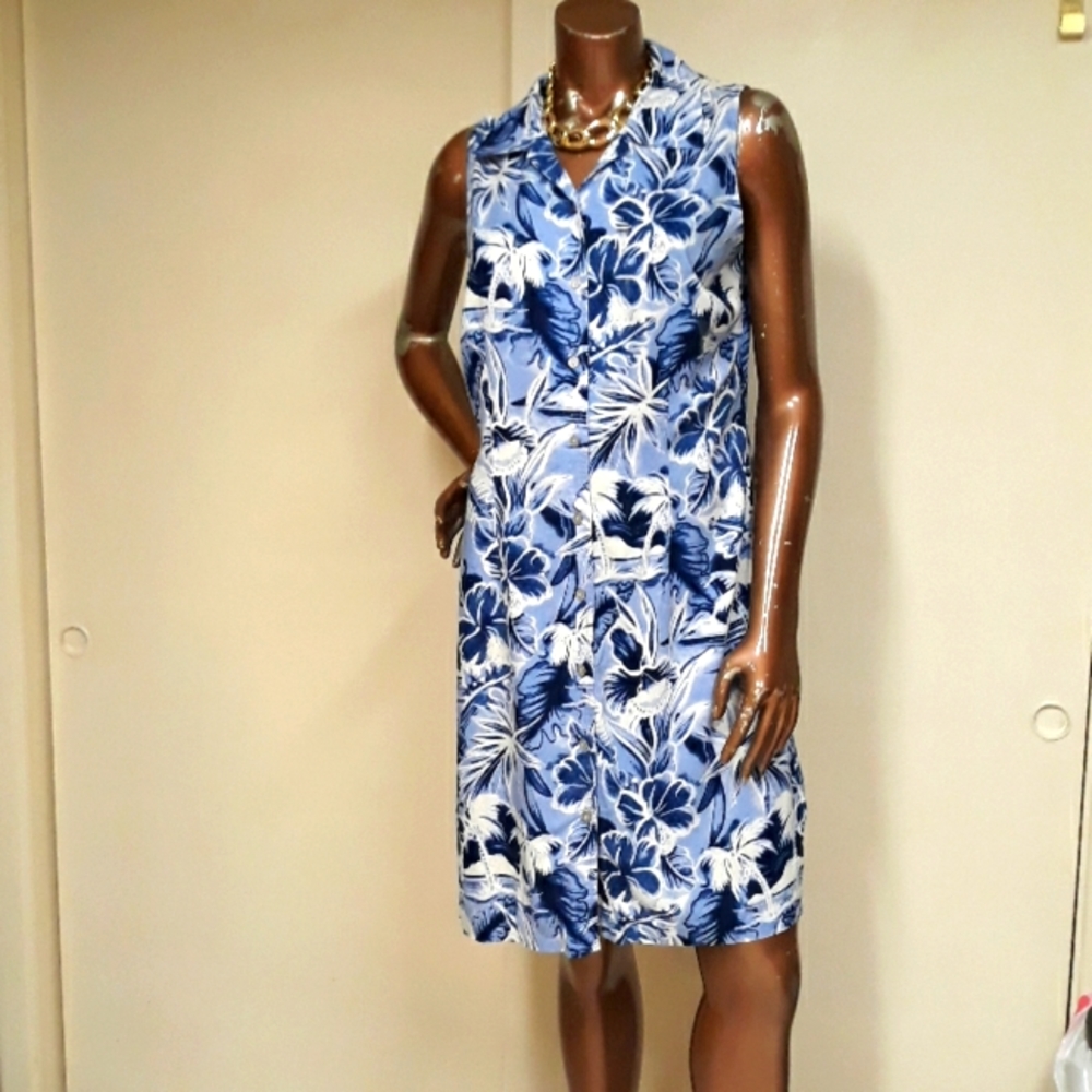 Expressions Blue and White Floral Midi Dress